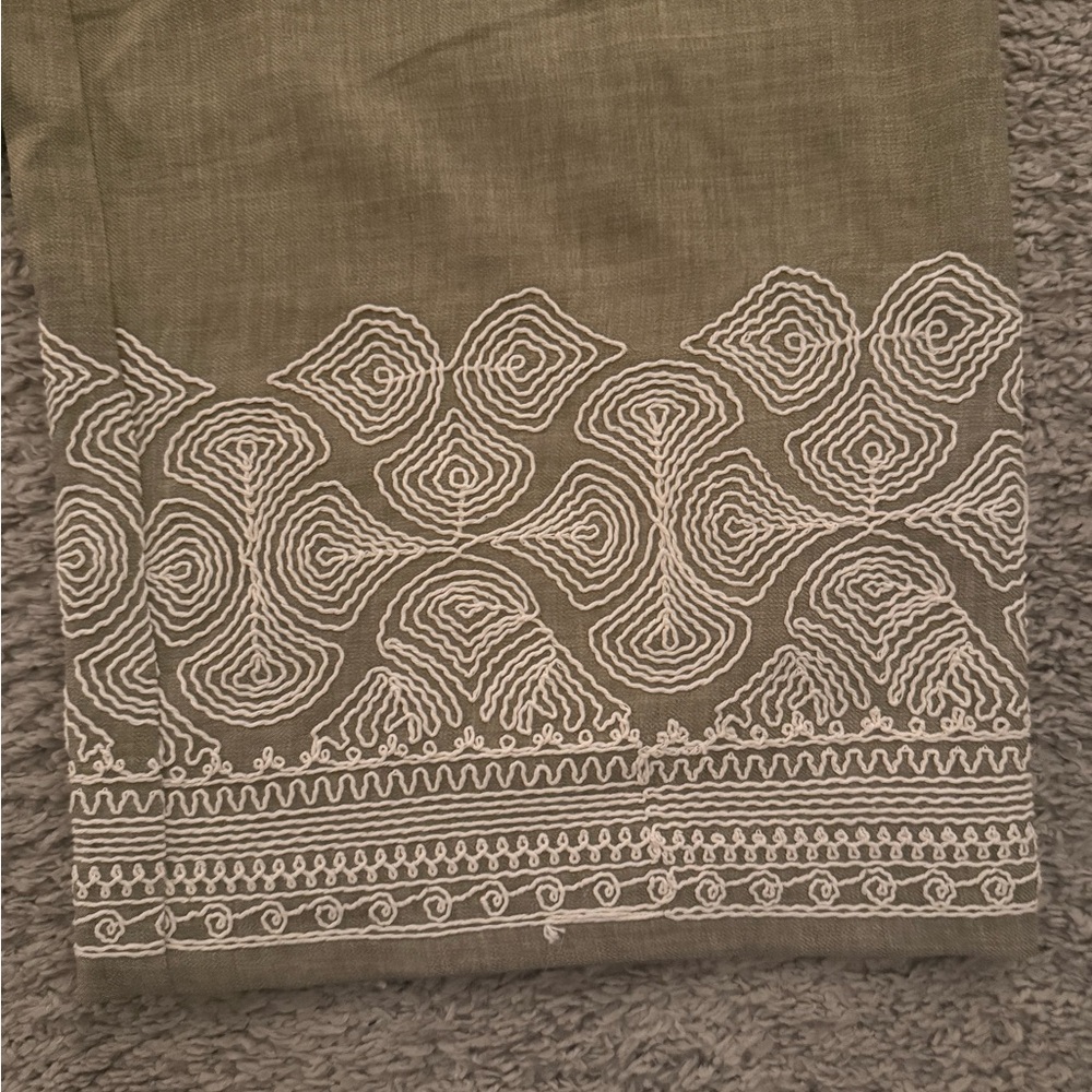 WREN Olive Green Wide-Leg Pants with Embroidered Hem - Picture 2 of 5